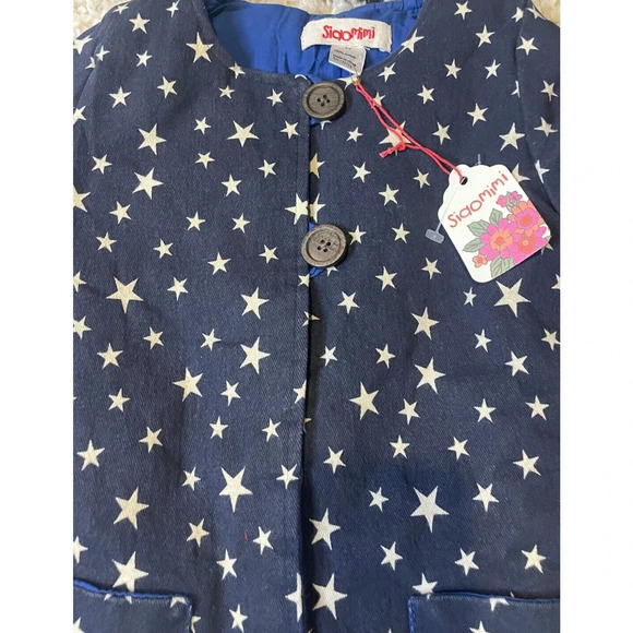 Siaomimi Girls Coat A Line Blue Stars Long Sleeve 2 Button Front Size 6Y NWT - Picture 5 of 10